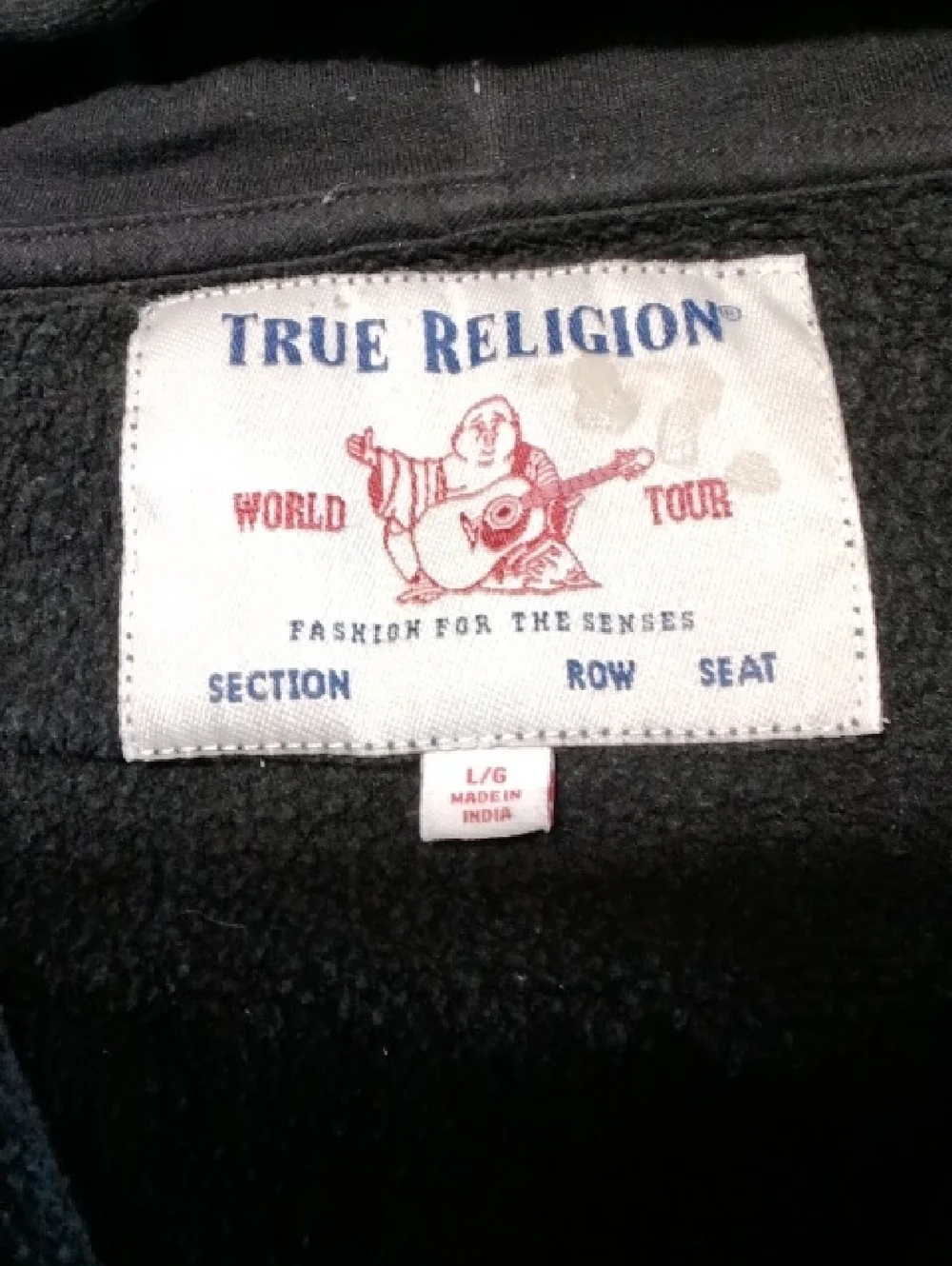 True Religion Black Zip-Up Hoodie W/Great Back Hit , L , $44